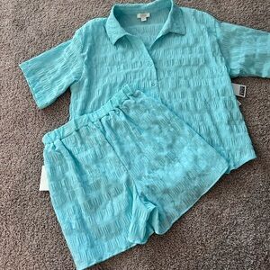 Nordstrom Rack Aqua 2 Piece PJ Set. Shirt & Shorts Size S NWT